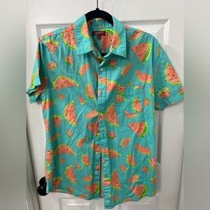 Funky Watermelon Print Hawaiian Button Down Shirt size M